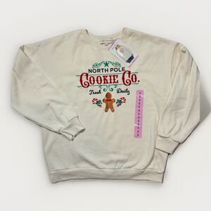 State of Mine Cream Crewneck Christmas Relaxed Sweatshirt Small NWT Embroidered￼